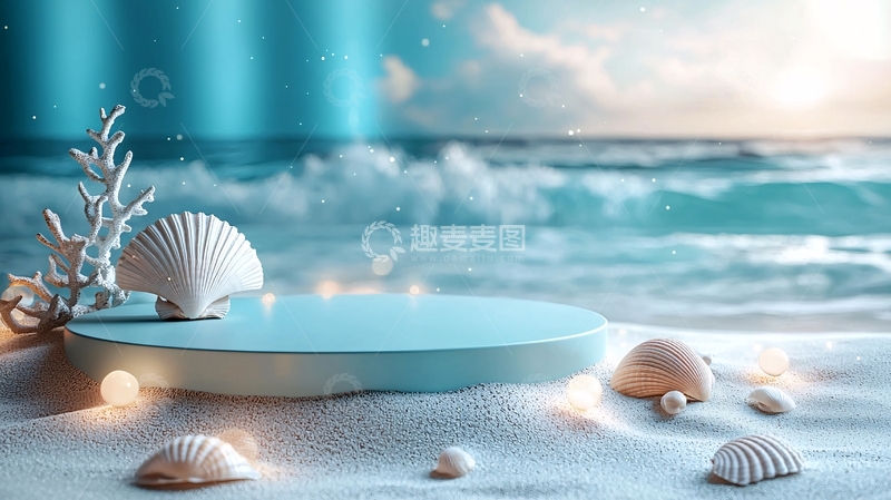 高清大图下载【趣麦麦图】海边贝壳产品展示台