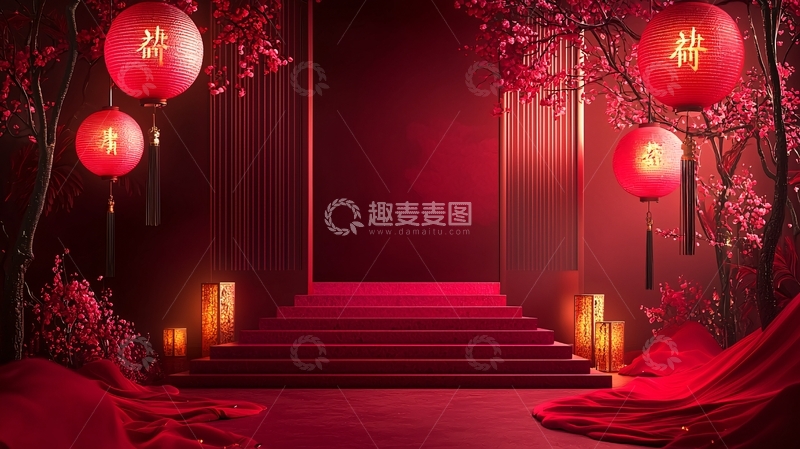 高清大图下载【趣麦麦图】红色喜庆中式背景