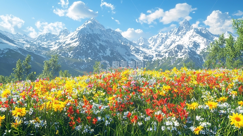 高清大图下载【趣麦麦图】雪山下的野花