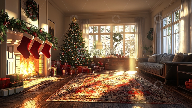 高清大图下载【趣麦麦图】温暖的圣诞节客厅