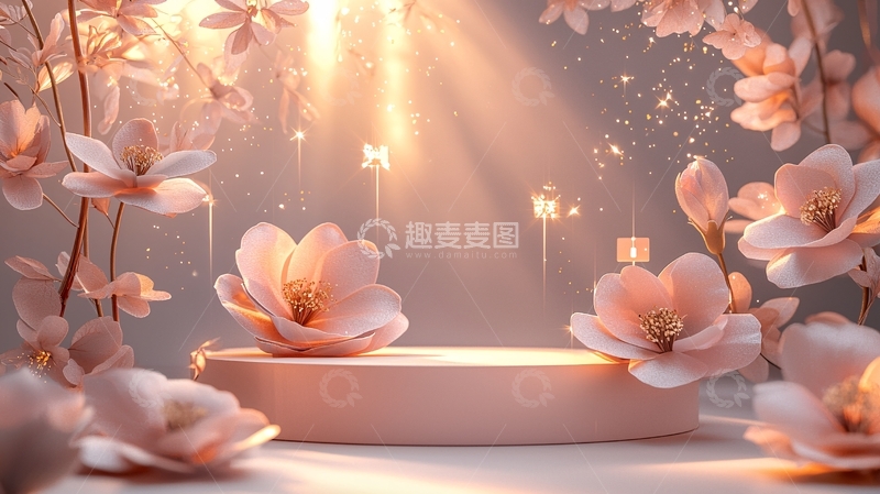 高清大图下载【趣麦麦图】粉色花朵圆形展台