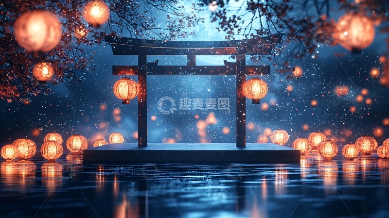 高清大图下载【趣麦麦图】梦幻日式灯笼夜景