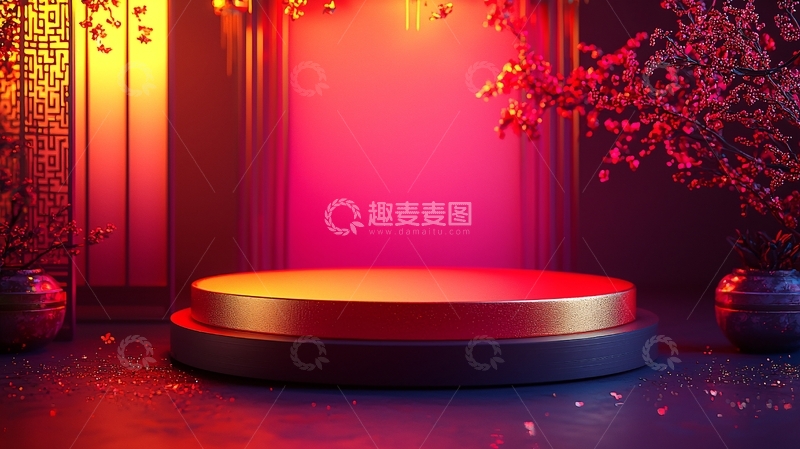 高清大图下载【趣麦麦图】金色平台上的红色光晕背景