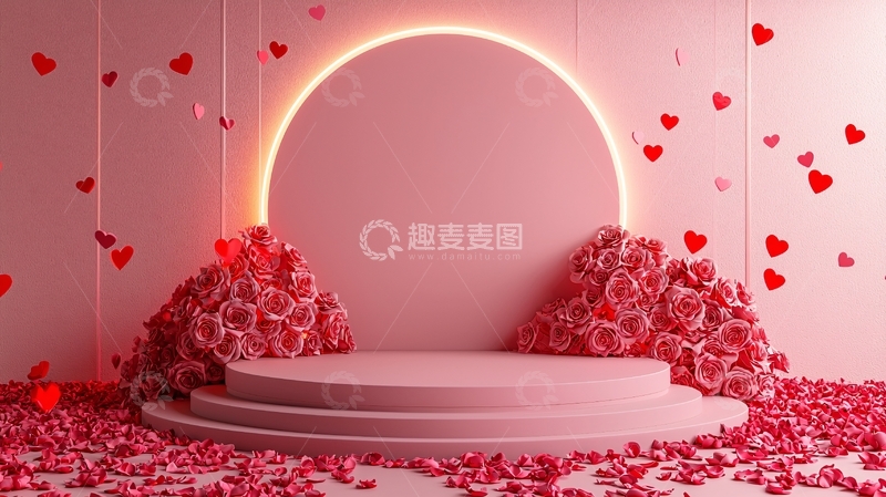 高清大图下载【趣麦麦图】粉色爱心玫瑰花环背景