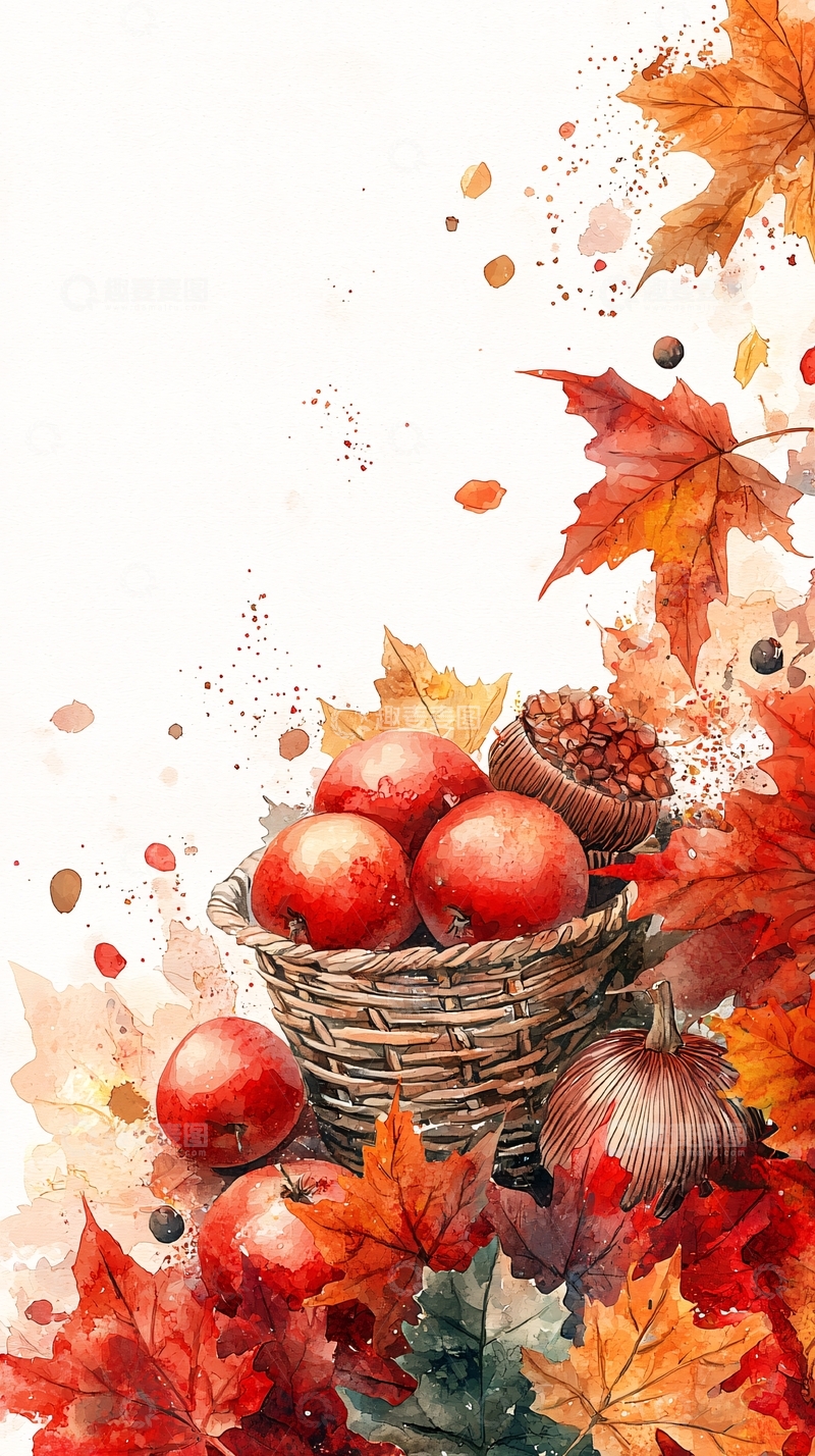 高清大图下载【趣麦麦图】秋日水果水彩画