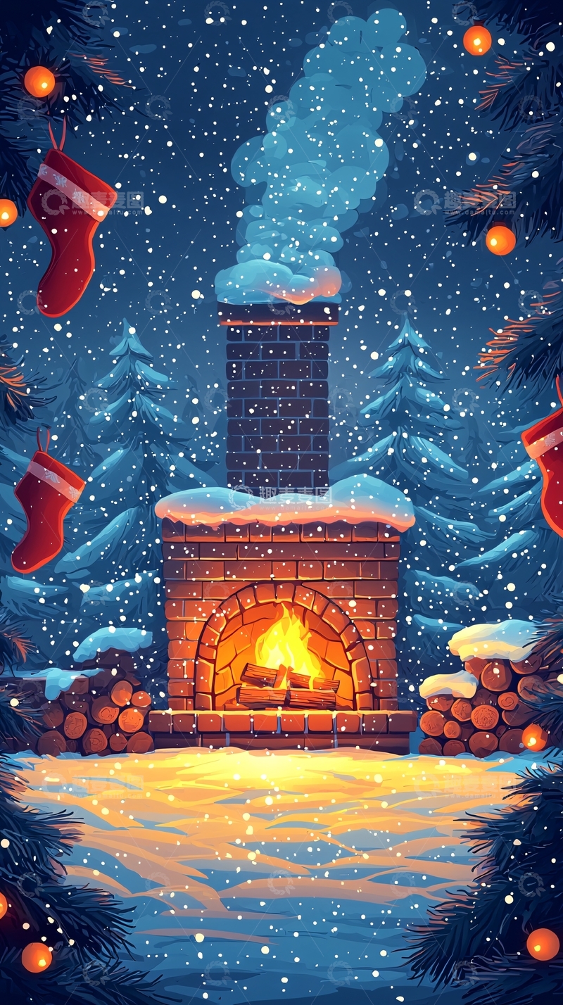 高清大图下载【趣麦麦图】雪夜壁炉圣诞节