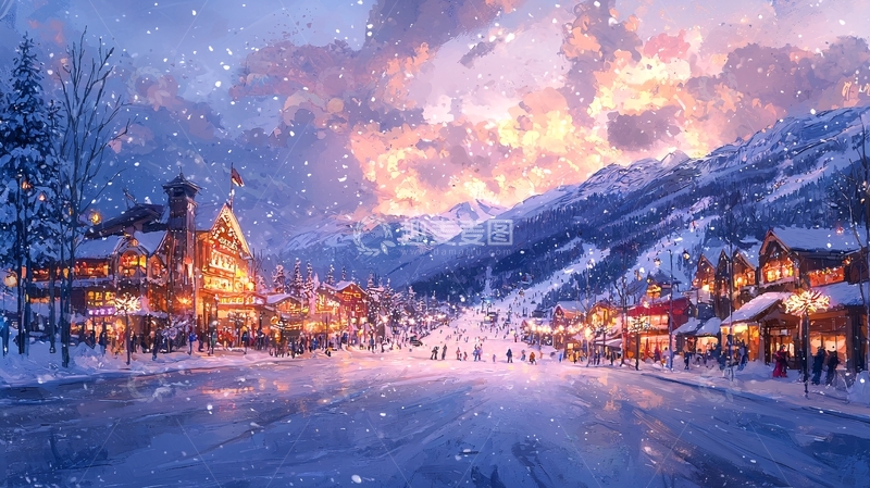 高清大图下载【趣麦麦图】雪景小镇