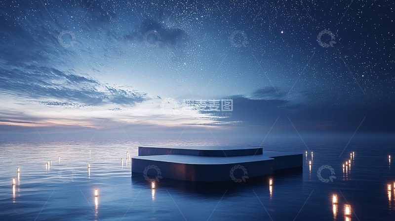 高清大图下载【趣麦麦图】星空下宁静湖面平台