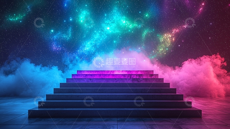 高清大图下载【趣麦麦图】霓虹灯阶梯宇宙背景