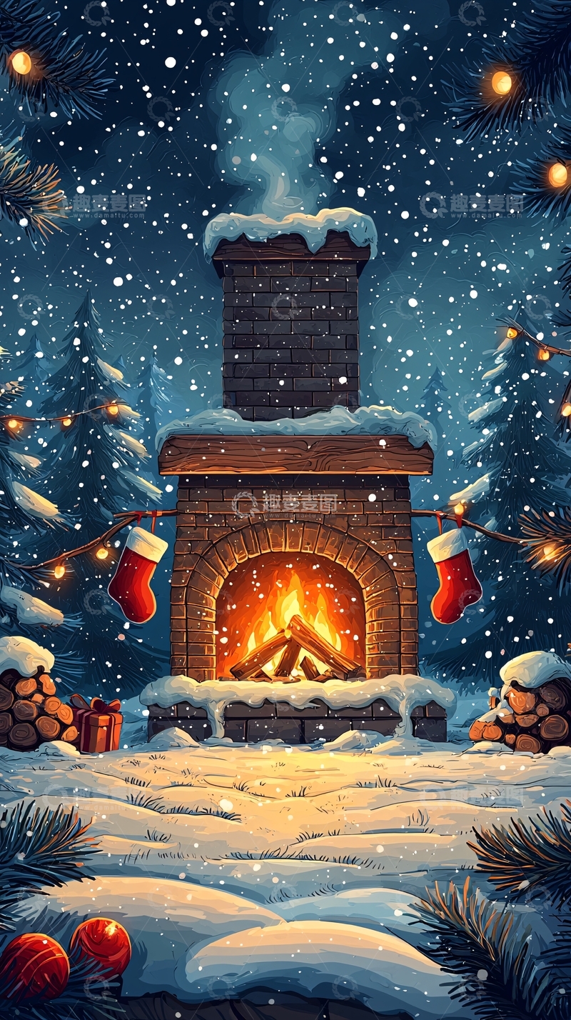 高清大图下载【趣麦麦图】圣诞节壁炉