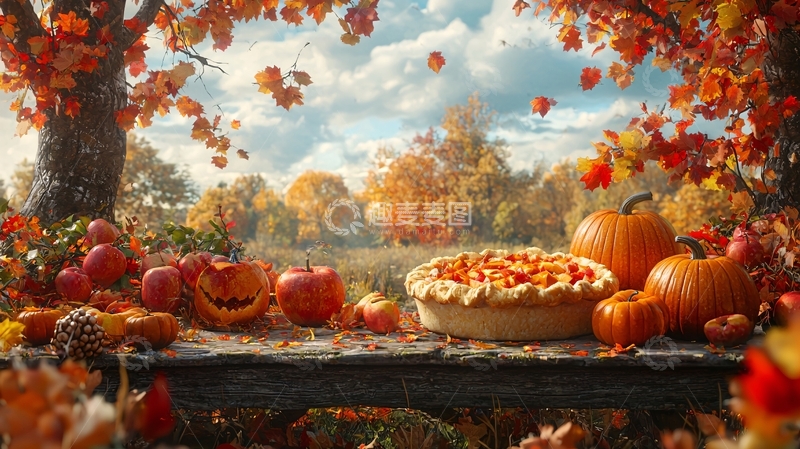 高清大图下载【趣麦麦图】秋日南瓜派与苹果丰收
