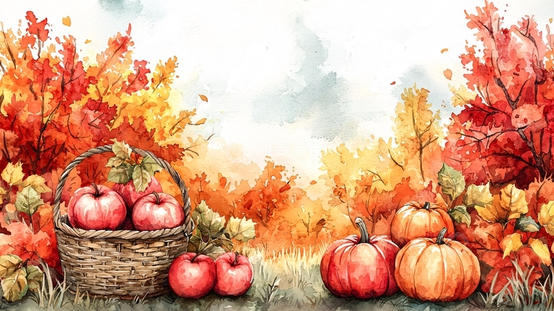 高清大图下载【趣麦麦图】秋日丰收水彩画