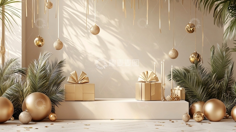 高清大图下载【趣麦麦图】金色圣诞背景
