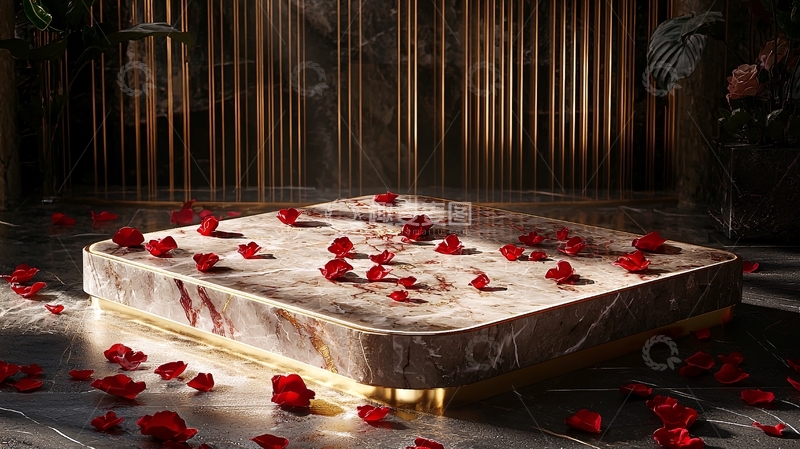 高清大图下载【趣麦麦图】大理石平台玫瑰花瓣