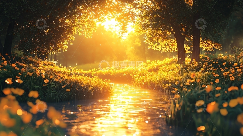 高清大图下载【趣麦麦图】阳光森林小溪