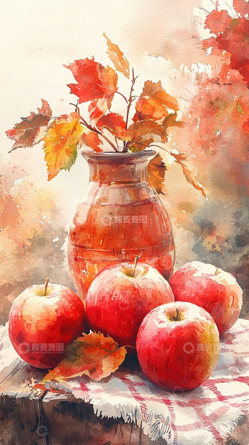 高清大图下载【趣麦麦图】水彩静物秋季苹果