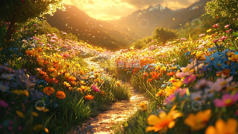 高清大图下载【趣麦麦图】阳光下的花海小路