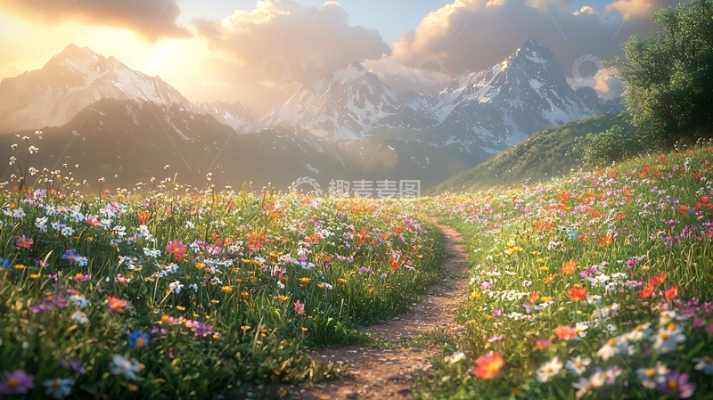 高清大图下载【趣麦麦图】阳光下的野花山谷