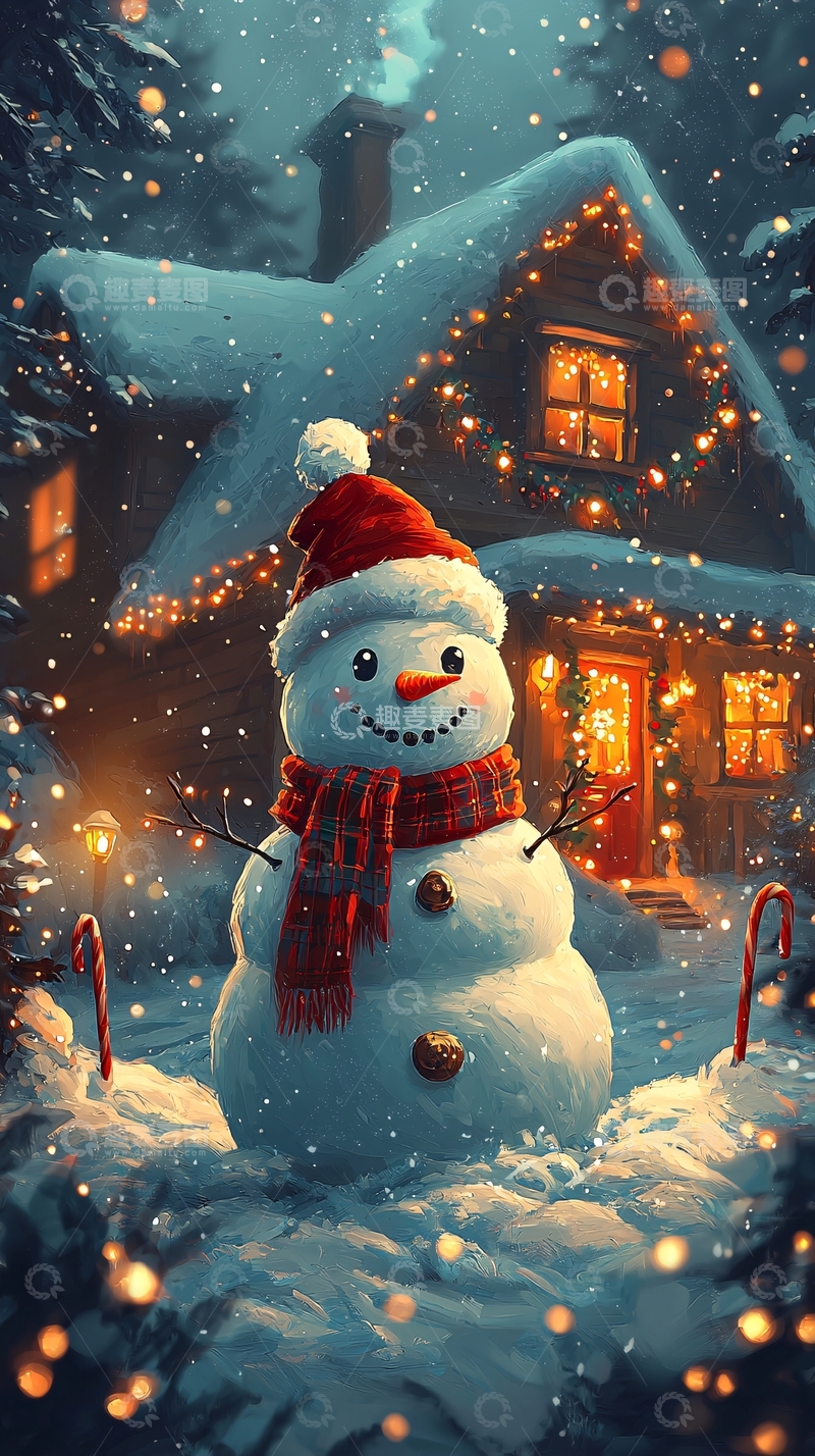 高清大图下载【趣麦麦图】圣诞节雪人小屋