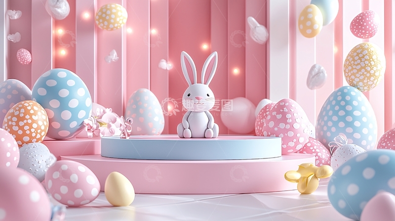 高清大图下载【趣麦麦图】粉色系复活节兔子彩蛋背景