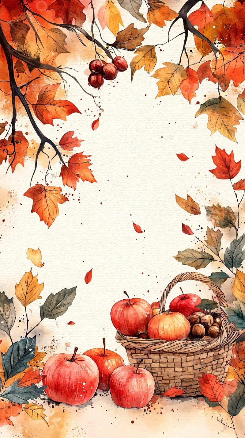 高清大图下载【趣麦麦图】水彩秋季苹果篮子