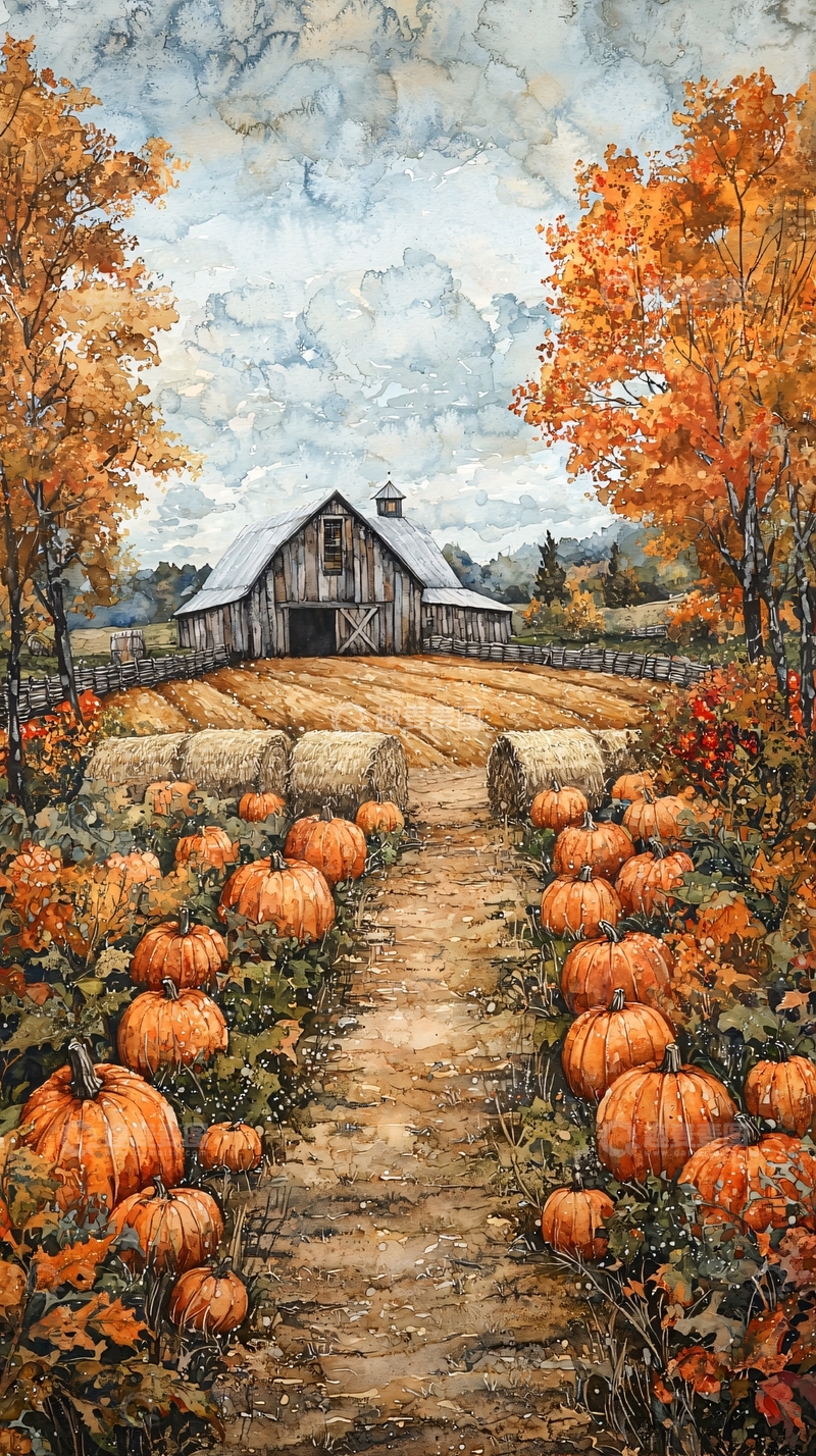 高清大图下载【趣麦麦图】秋收时节的乡间景色