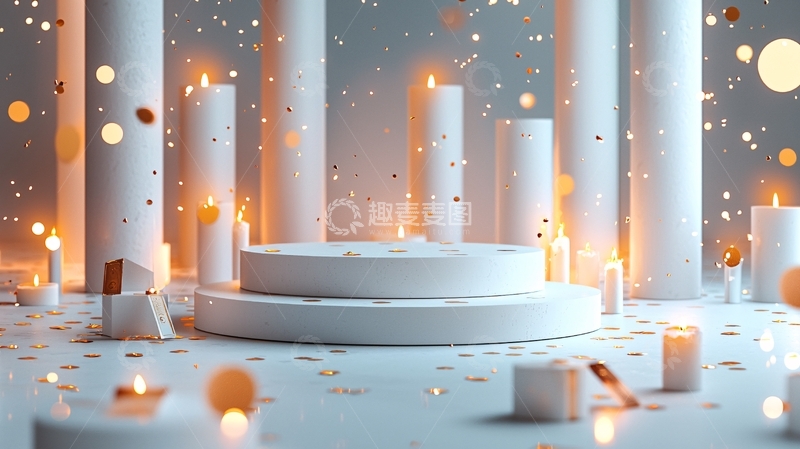 高清大图下载【趣麦麦图】白色蜡烛环绕的圆形展台