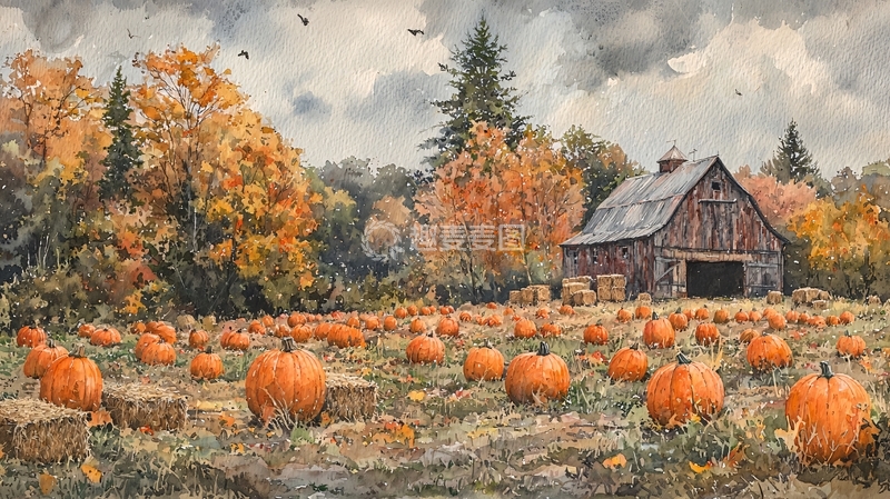 高清大图下载【趣麦麦图】-秋日南瓜田园景色