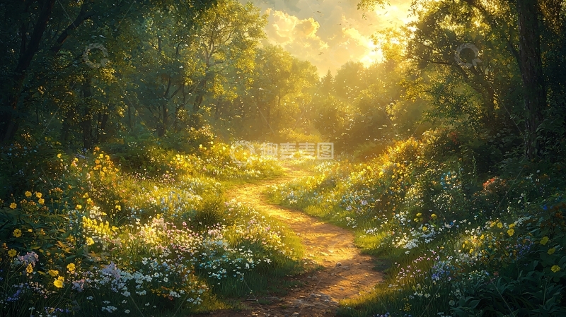 高清大图下载【趣麦麦图】森林小路金色阳光