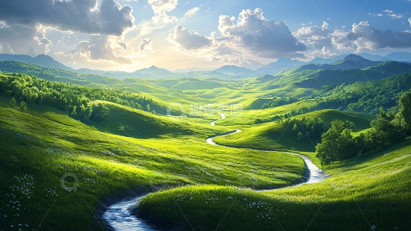 高清大图下载【趣麦麦图】阳光下的绿色山谷