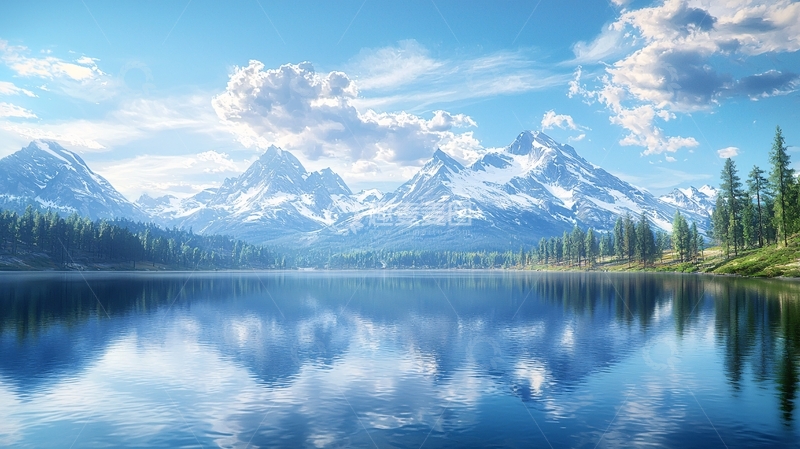 高清大图下载【趣麦麦图】雪山湖泊倒影