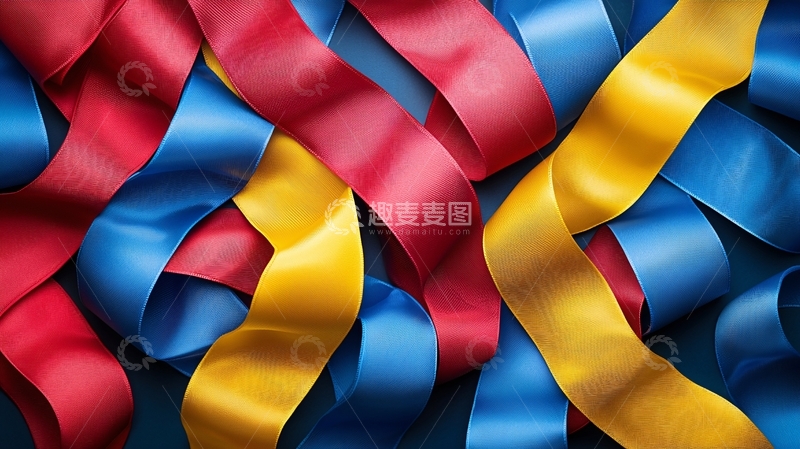 高清大图下载【趣麦麦图】红蓝黄丝带缠绕