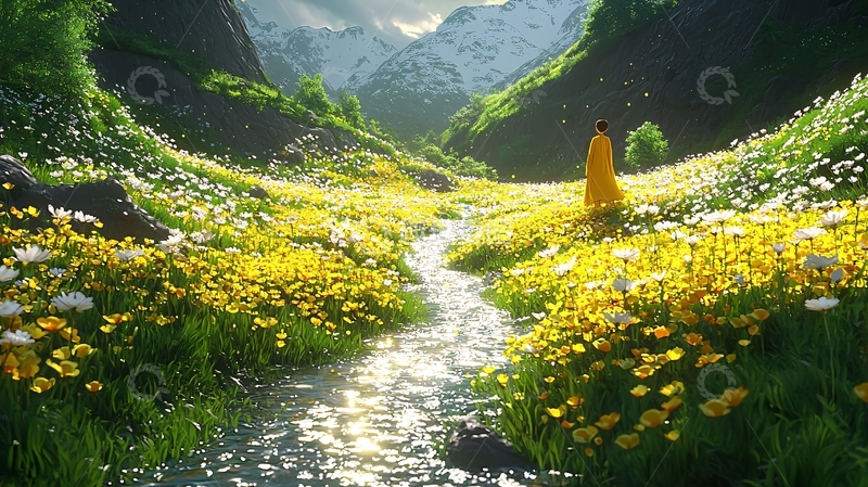 高清大图下载【趣麦麦图】山谷中盛开的黄花