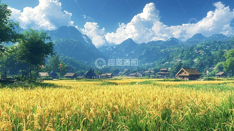 高清大图下载【趣麦麦图】山村稻田风景高清图