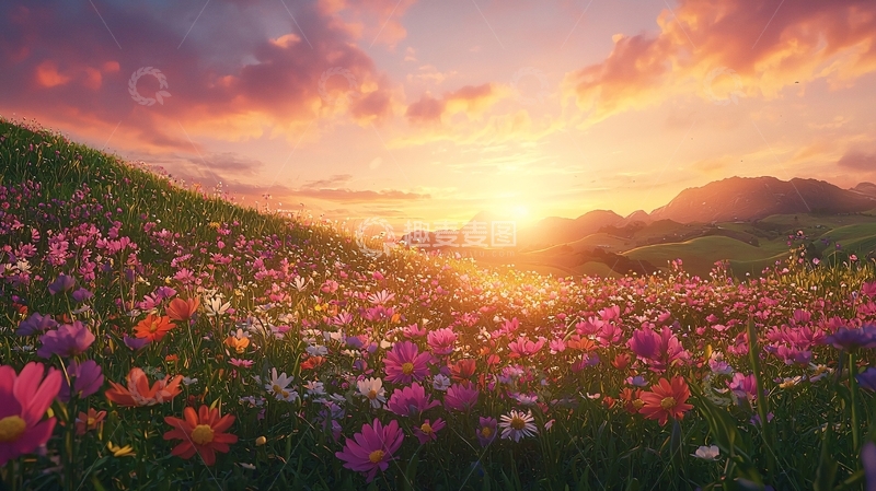 高清大图下载【趣麦麦图】日出花海
