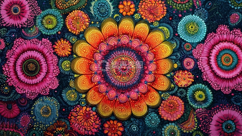 高清大图下载【趣麦麦图】绚丽多彩的抽象花卉图案