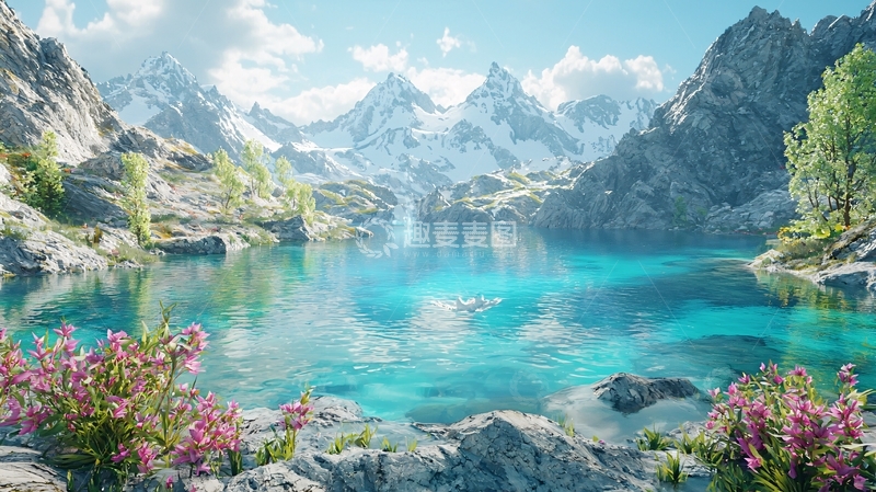 高清大图下载【趣麦麦图】雪山湖泊平静水面