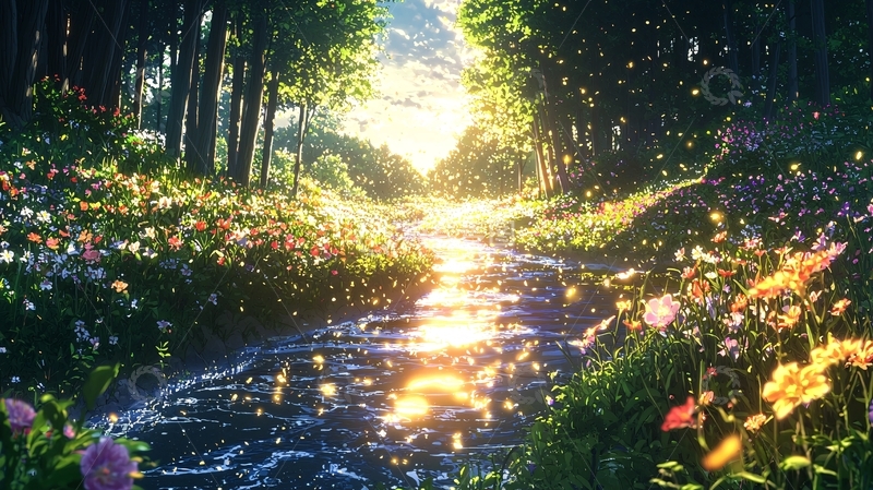 高清大图下载【趣麦麦图】阳光森林小溪