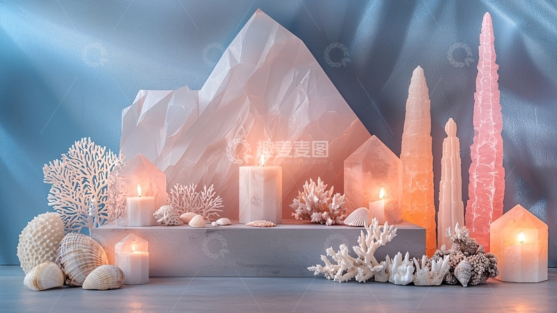 高清大图下载【趣麦麦图】静谧梦幻的蜡烛与珊瑚摆设