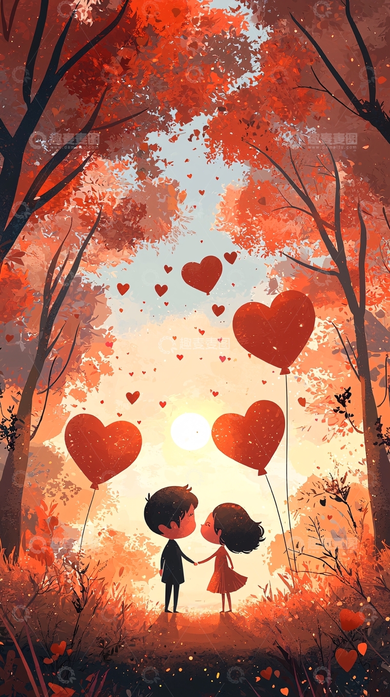 高清大图下载【趣麦麦图】情侣树林爱心图
