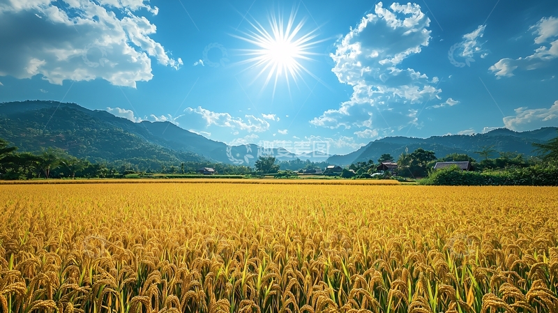 高清大图下载【趣麦麦图】阳光明媚的金黄稻田
