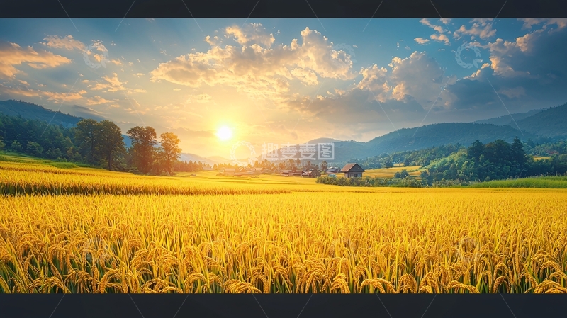 高清大图下载【趣麦麦图】金黄稻田日出美景