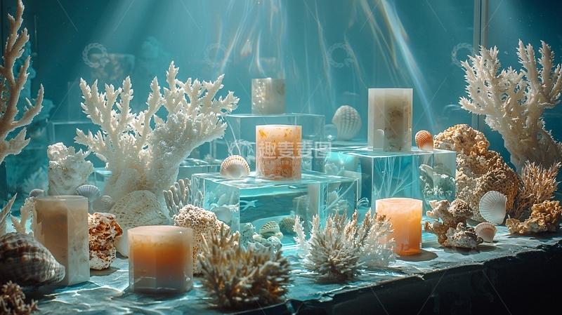 高清大图下载【趣麦麦图】冰块上燃烧的香薰蜡烛