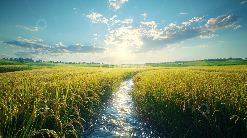 高清大图下载【趣麦麦图】阳光下的金色稻田