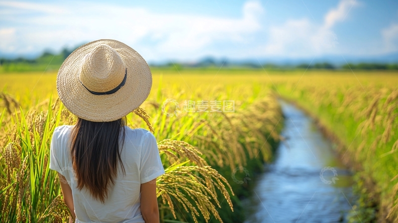 高清大图下载【趣麦麦图】稻田里的背影