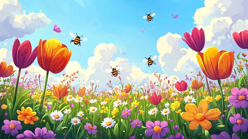 高清大图下载【趣麦麦图】春意盎然的郁金香花田