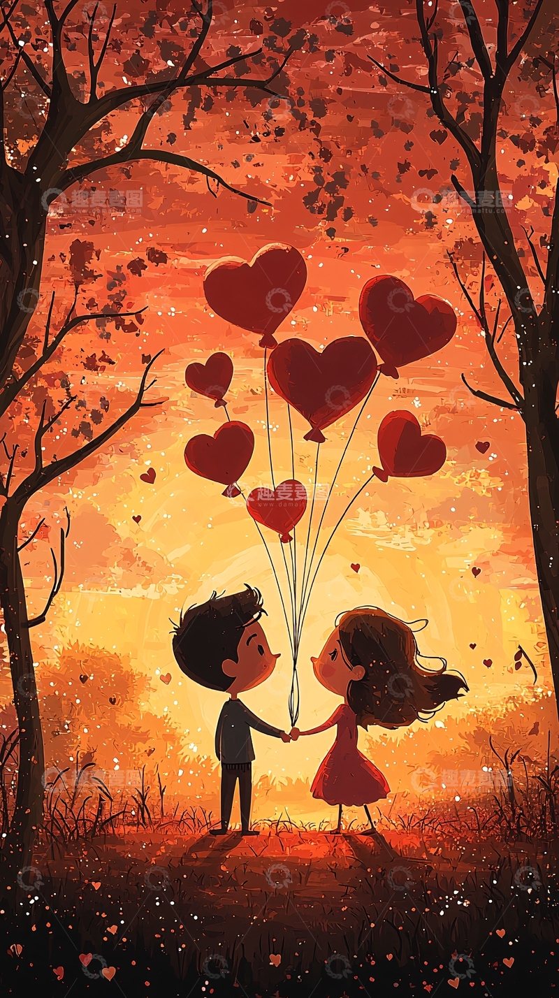 高清大图下载【趣麦麦图】卡通情侣