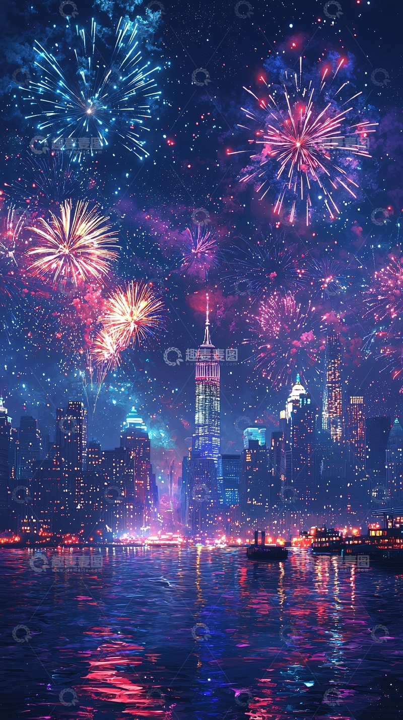 高清大图下载【趣麦麦图】绚丽多彩的烟火夜景