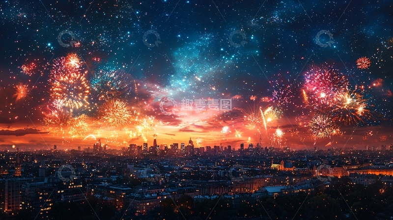 高清大图下载【趣麦麦图】绚丽多彩的城市烟火