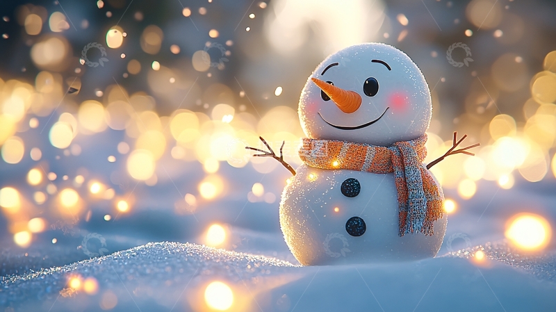 高清大图下载【趣麦麦图】可爱雪人冬日暖光